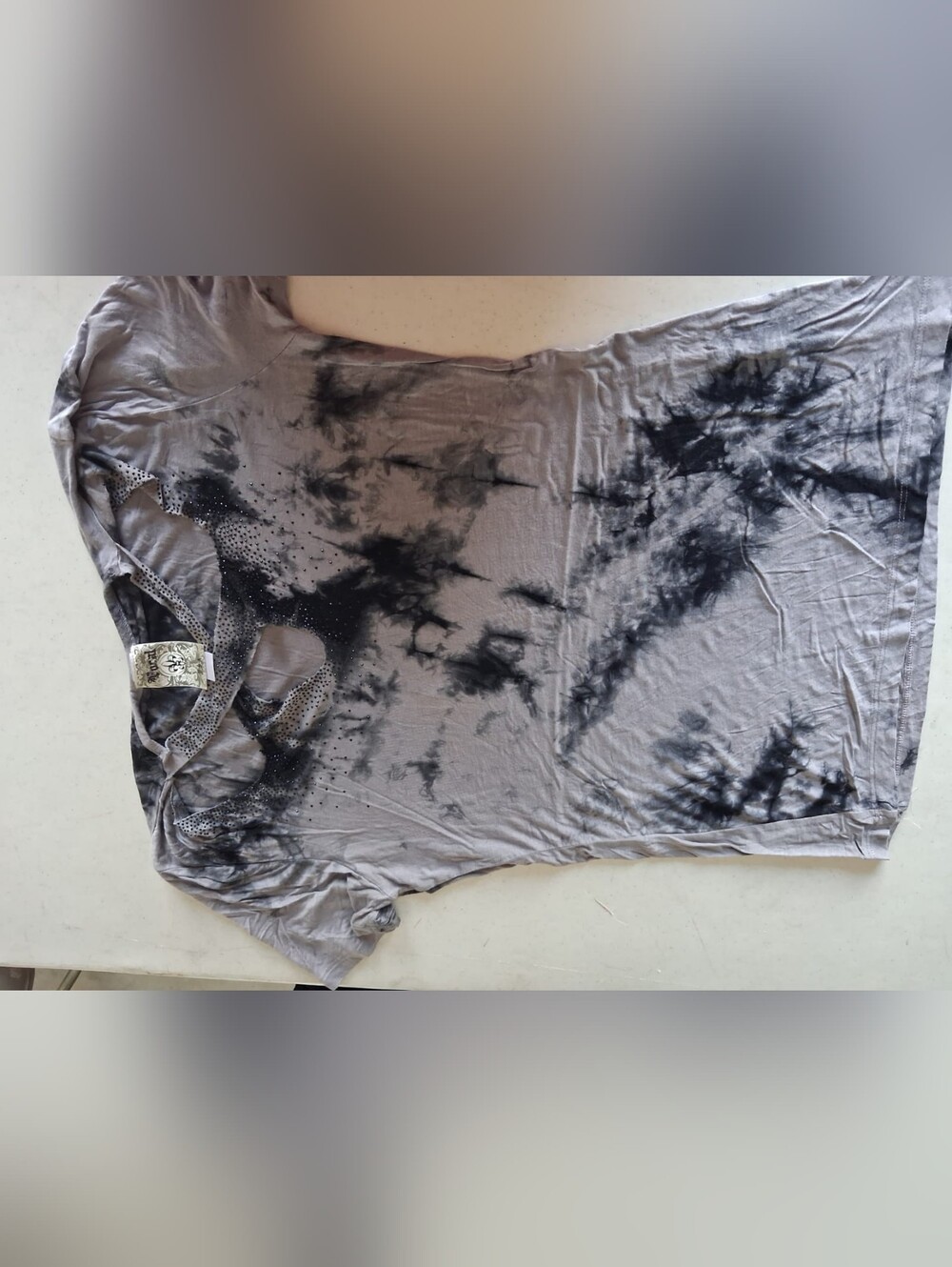 Vocal Gray and Black Tie-Dye Short Sleeve Top